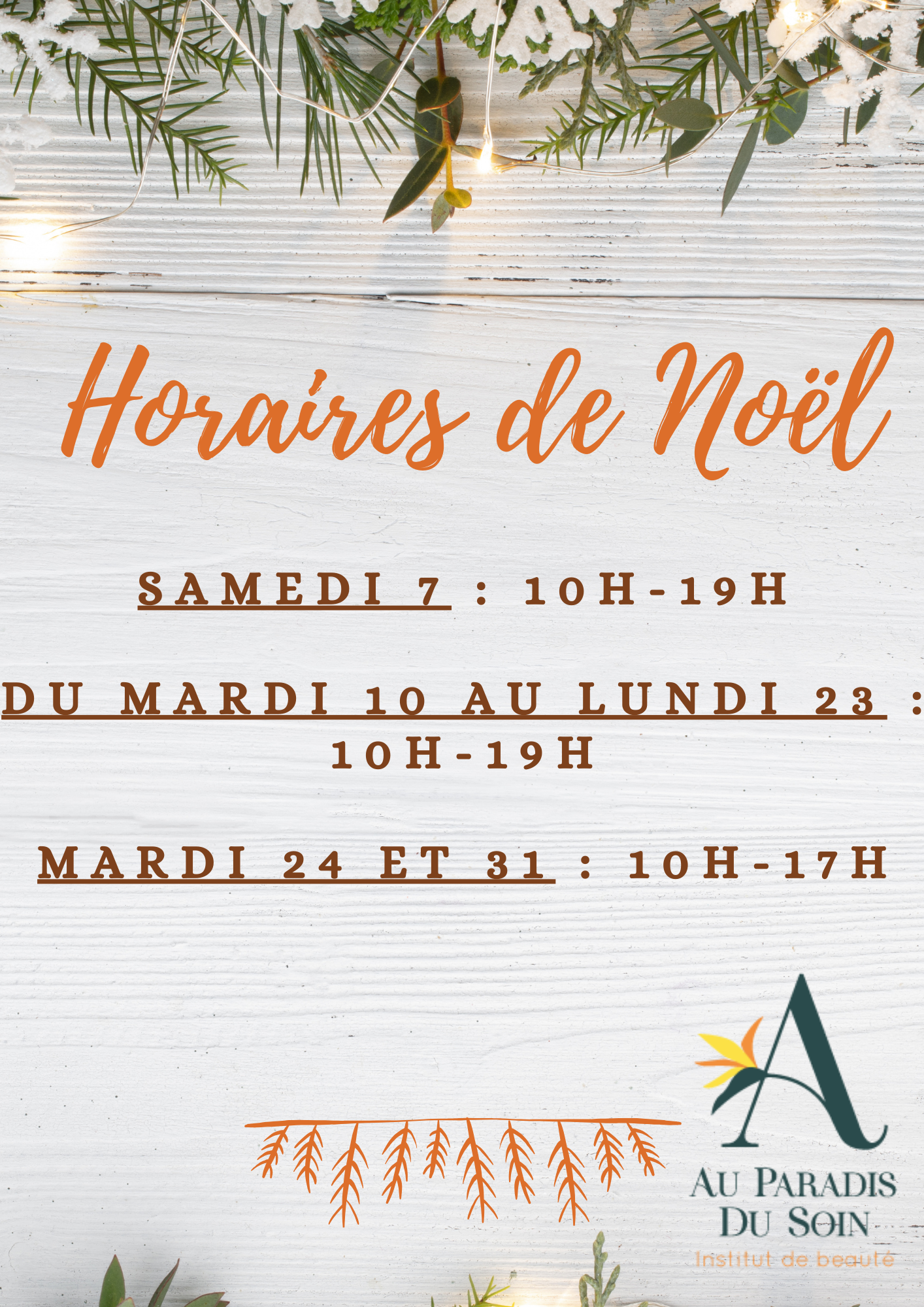 Horaires des fêtes de fin d’année